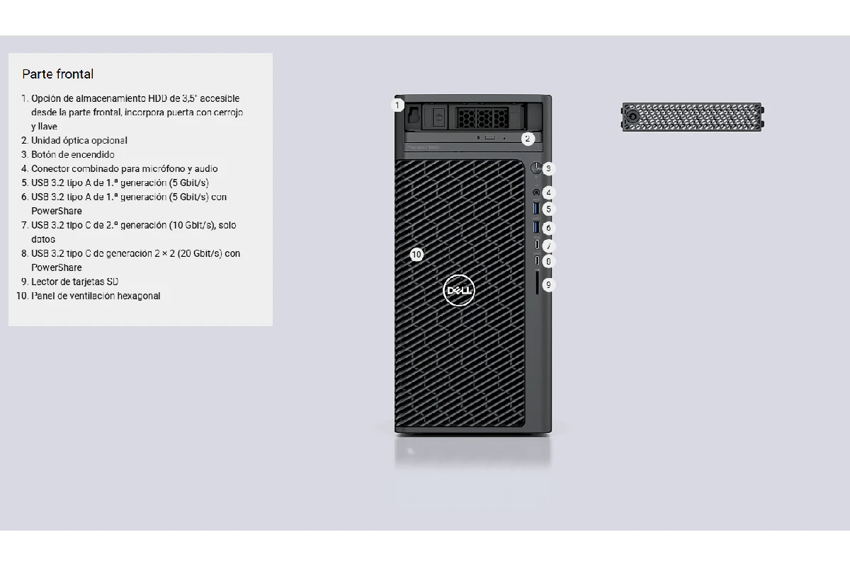 Parte frontal del computador Dell Precision 3680 