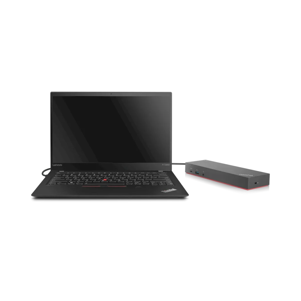 Docking Station Lenovo ThinkPad con USB-C y USB-A vista con notebook