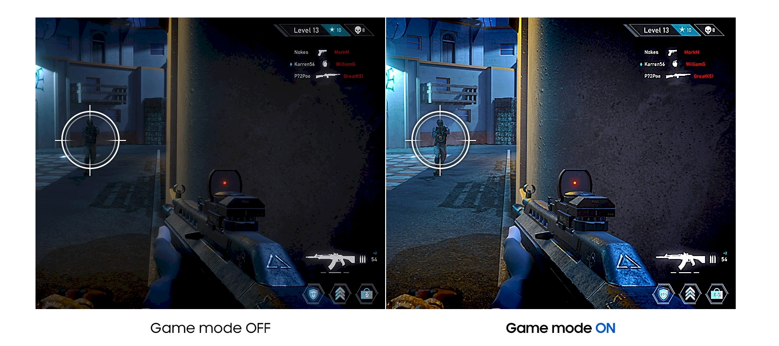 Más potencia para tus juegos Game Mode Mejora tu experiencia gaming con ajustes personalizados. Los colores y el contraste se ajustan al instante para ver con claridad y encontrar a tus enemigos. El Modo Juego adapta cualquier juego para aprovechar cada detalle en tu pantalla.
