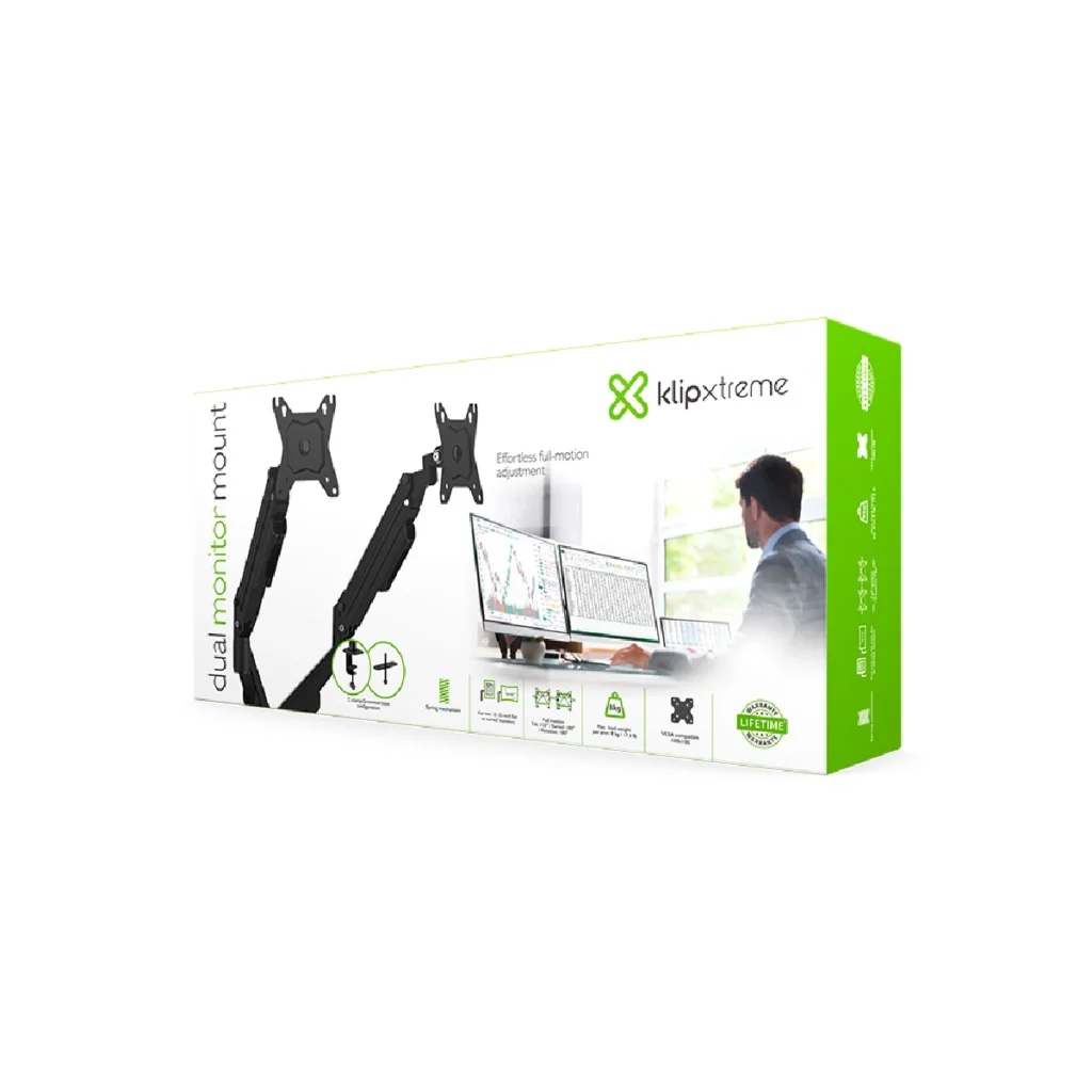Soporte doble para monitores con mecanismo de resortes Klip Xtreme KMM-410