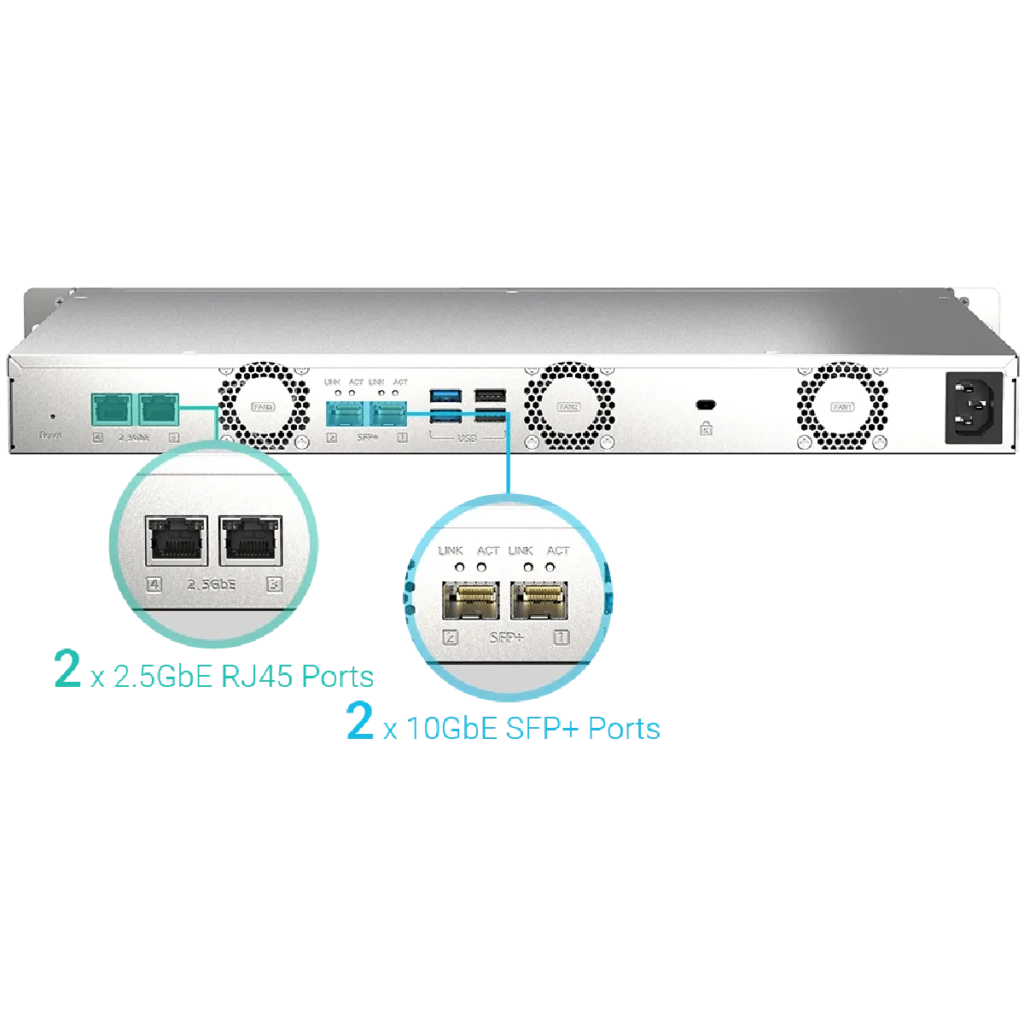 Servidor NAS QNAP TS-435XeU 4 bahías 4GB 10GbE Rack ATRAS