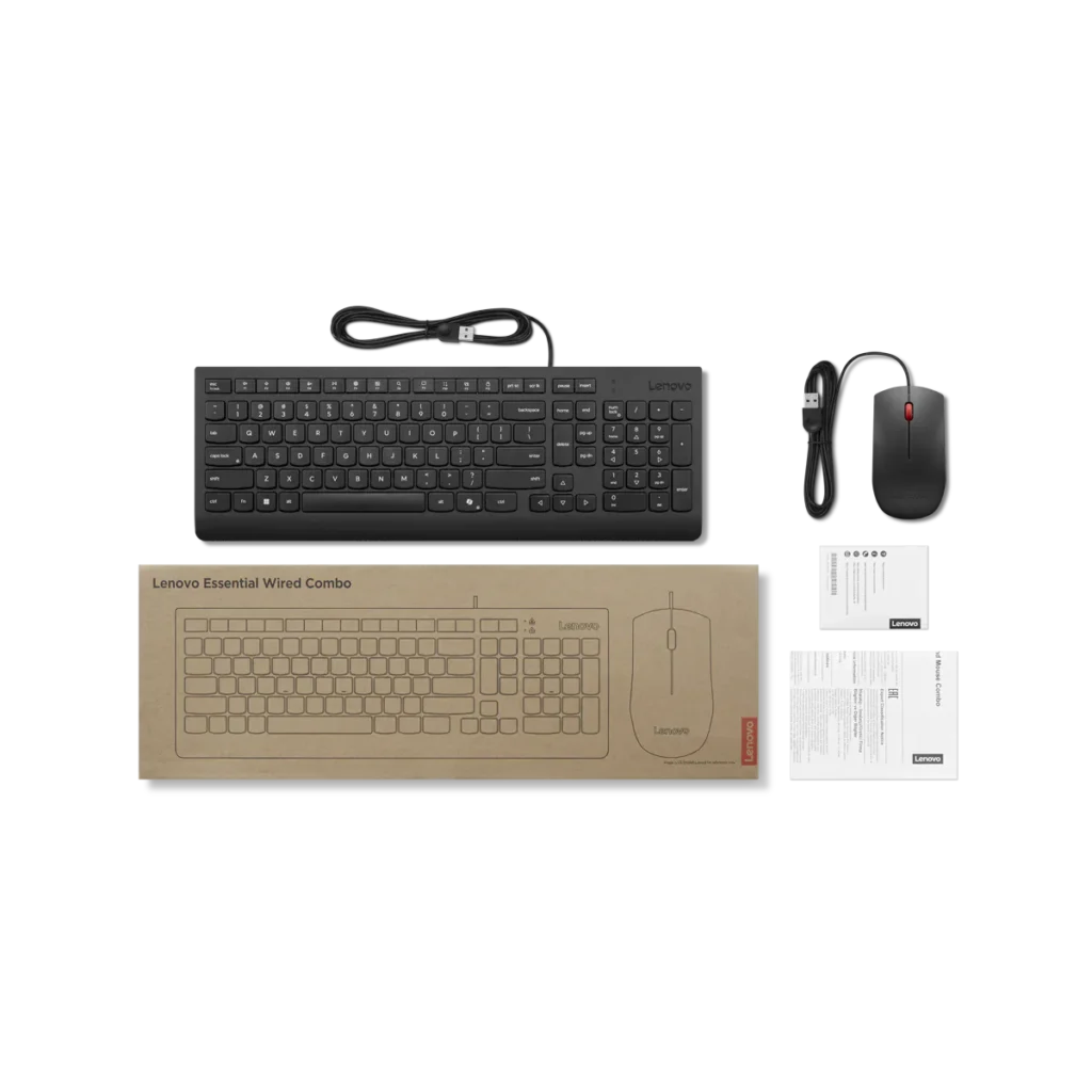 Combo Teclado y Mouse Lenovo Essential con cable USB