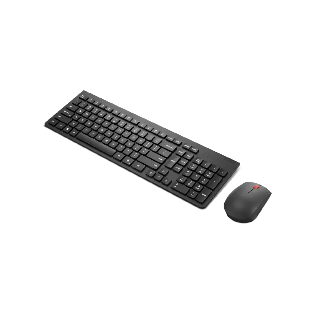 Teclado y Mouse inalámbricos Lenovo Essential combo Gen2, negro, español latino, 171 (sin pilas). Vista desde arriba