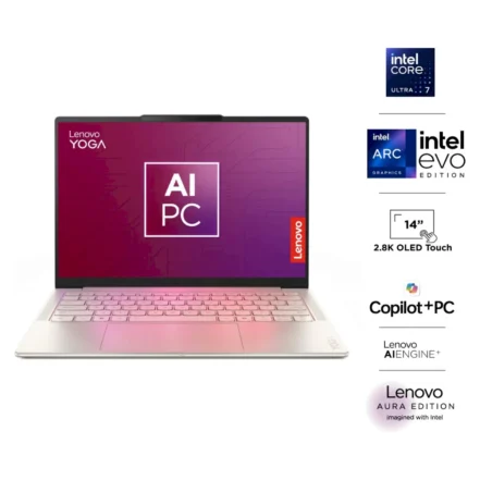 Notebook Lenovo Yoga Slim 7 14ILL10 AURA Edition, principal con iconos de características destacadas