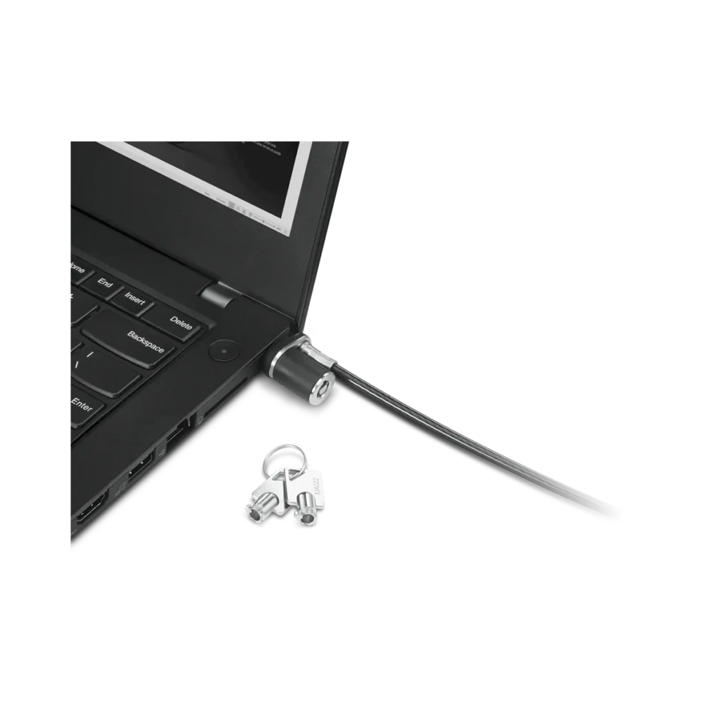 Cable con Candado NanoSaver Lenovo Essential 2 llaves vista conectado a u notebook