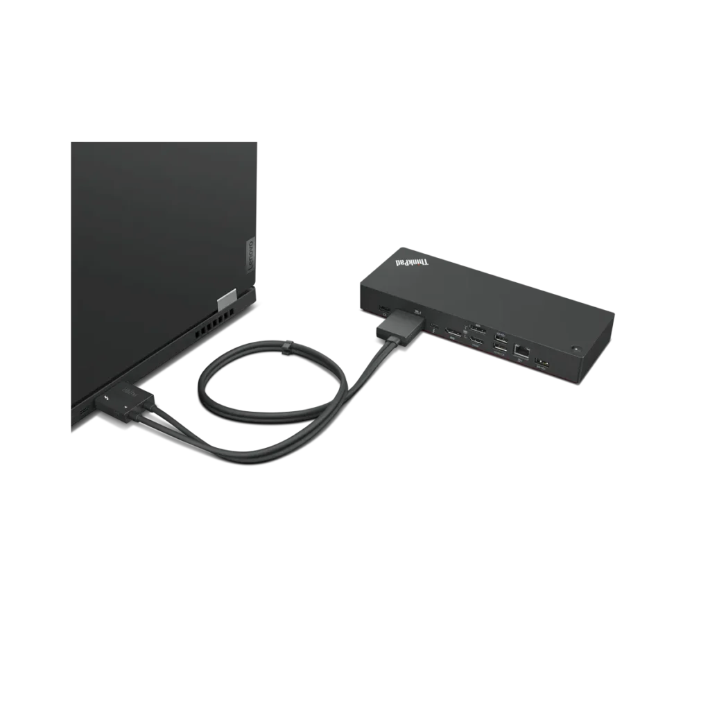 Dock Lenovo ThinkPad Thunderbolt 4 Workstation Multipuertos vista contectado a un notebook