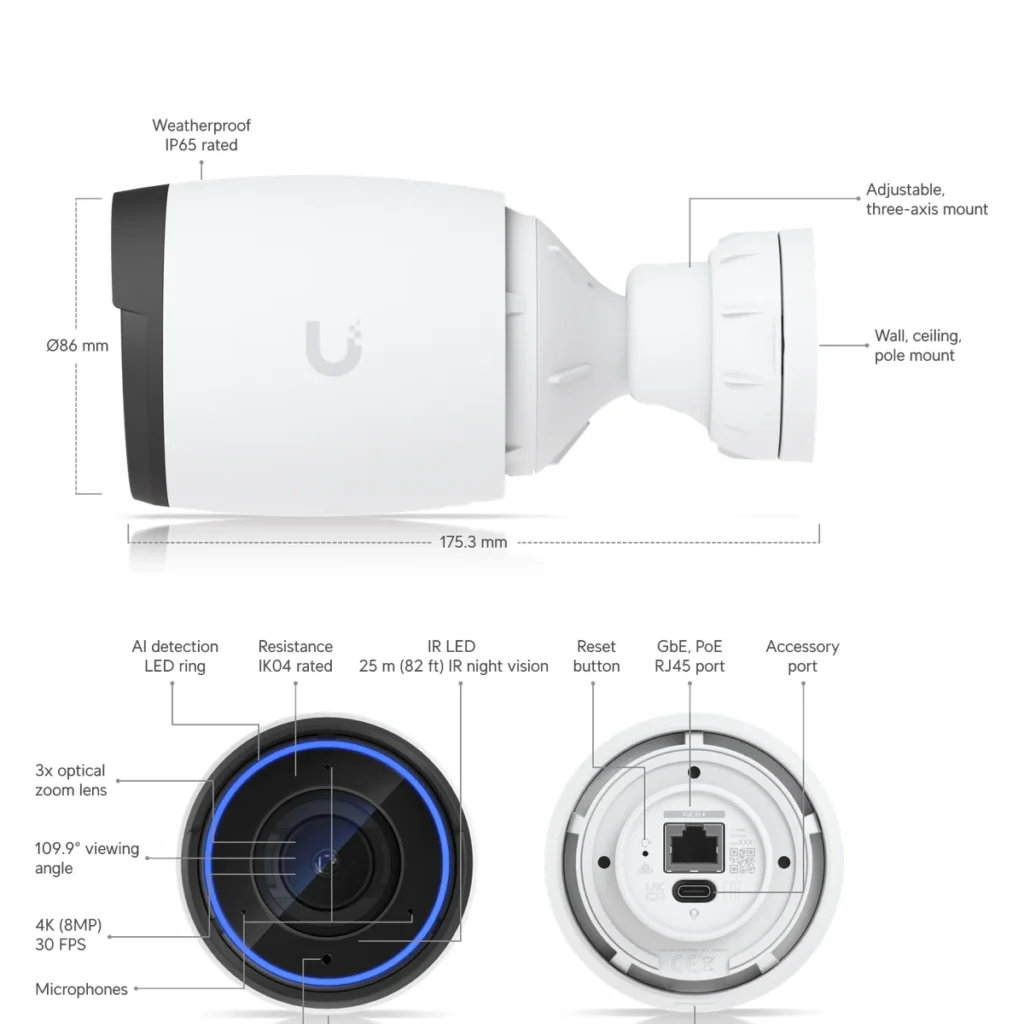 Camara Ubiquiti AI Pro White 4K PoE 3x Zoom Indoor-outdoor, datasheet