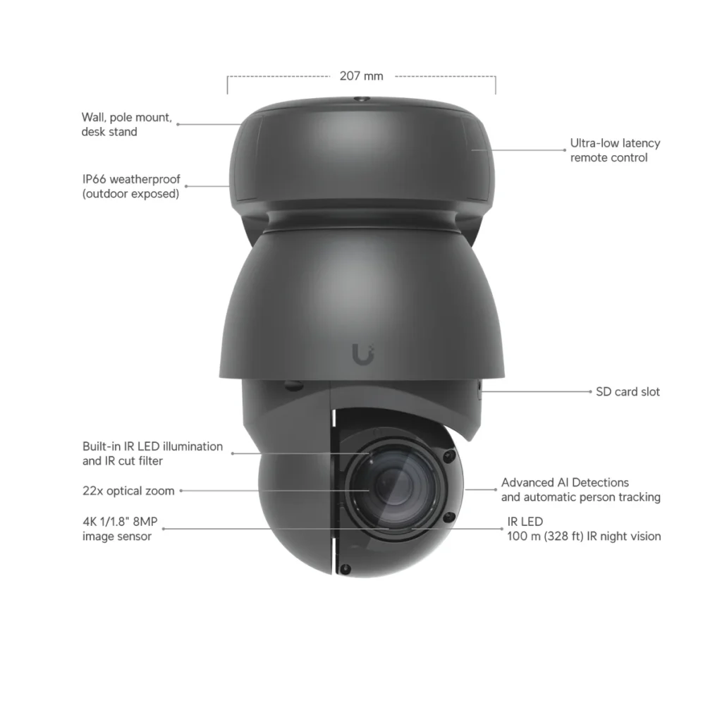 Camara Ubiquiti AI PTZ Industrial 4K PoE++ PTZ enhanced