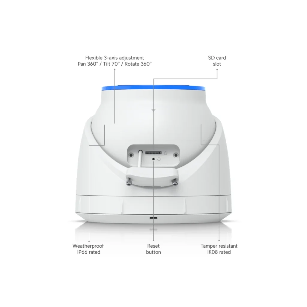 Camara Ubiquiti AI Turret White 4K PoE+ All-weather vandal-proof, back datasheet