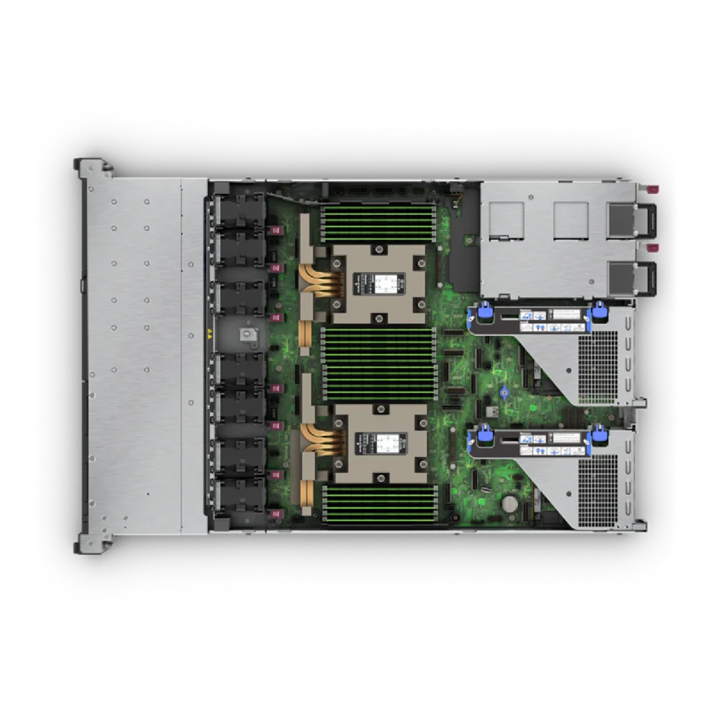 Servidor HPE ProLiant DL365 Gen11 AMD EPYC 9224 2.5GHz 24c 1P 2x32GB‑R 8SFF MR408i‑o 2x480GB SSD 2x800W PS LA. P81431-DM5. Interior.