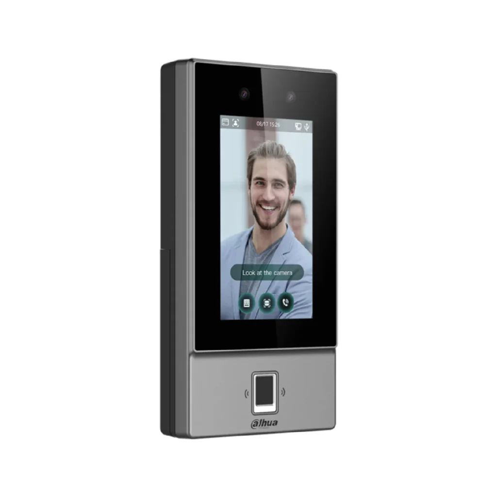 Dahua DHI-ASI6214S-PW: control de acceso con reconocimiento facial, huella y tarjeta, soporta Codigos QR pr IP65 con WiFi y PoE.